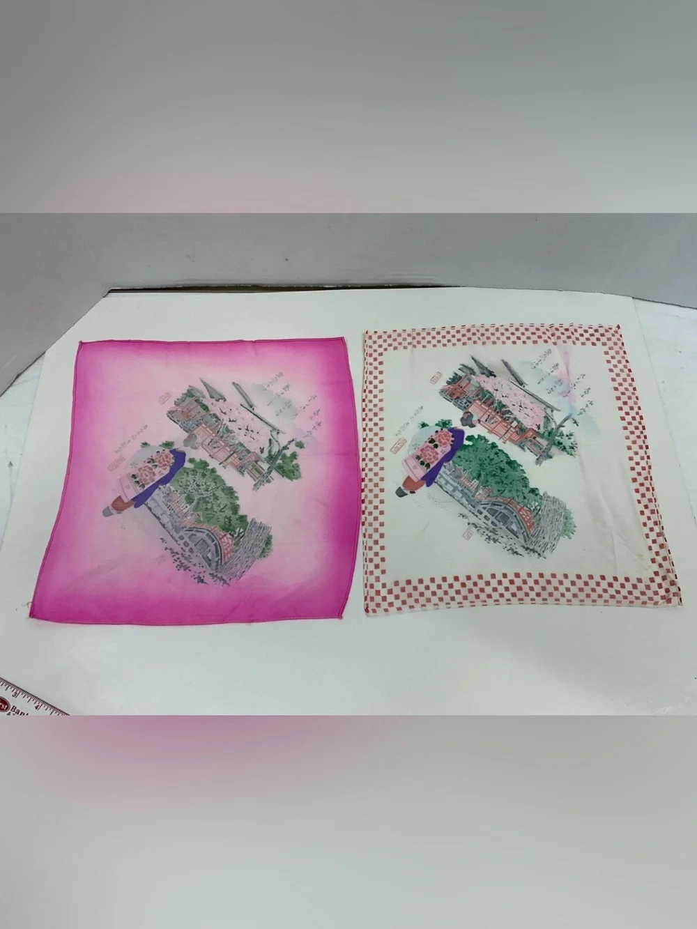 Vintage Japanese Scarf Handkerchief 1950’s Set Of Two